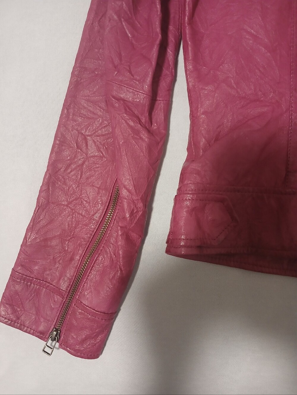 Danier Women's Genuine Leather Pink Moto Biker Jacket Small S Y2K Fitted - Picture 8 of 11